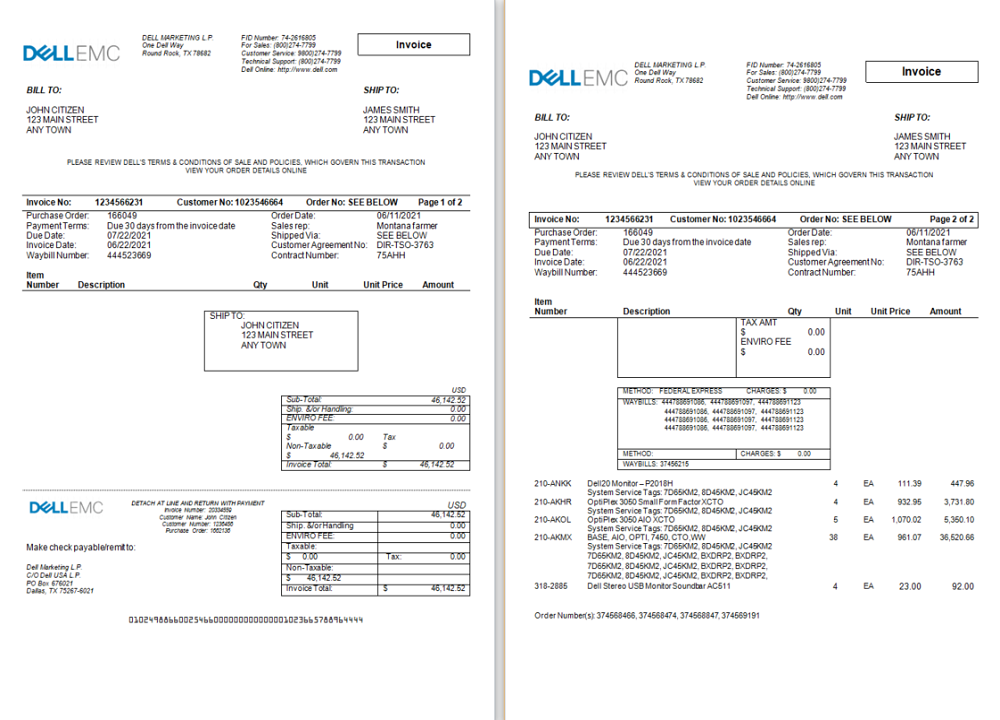 USA Dell Technologies invoice PSD template